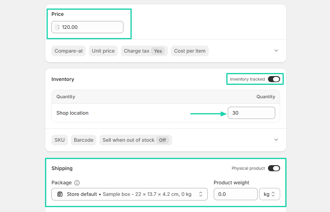 Shopify: availability settings screenshot