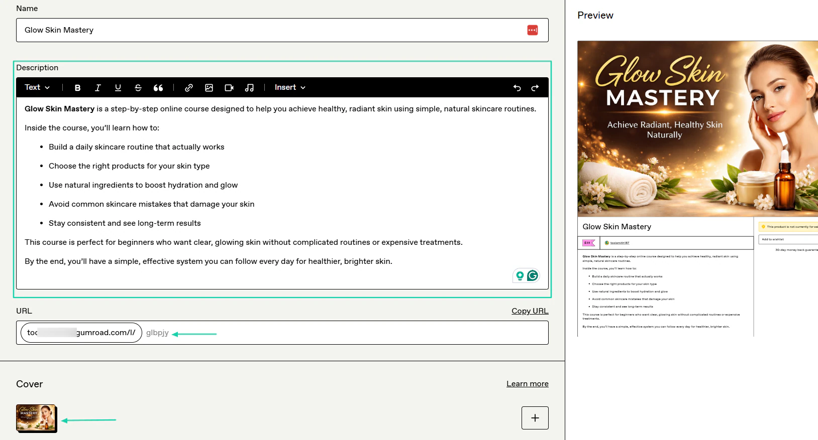 Gumroad: To create a digital product, you will name it, describe it, add a cover image, and upload files.