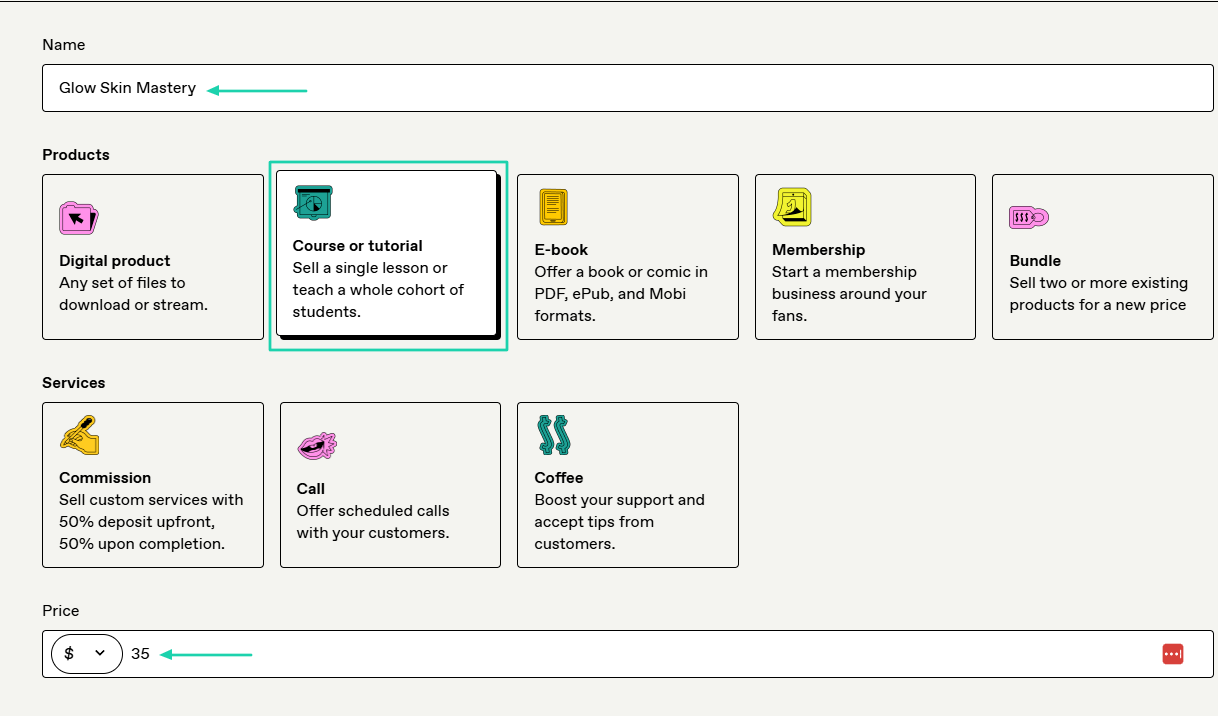 Gumroad: products screenshot — course builder