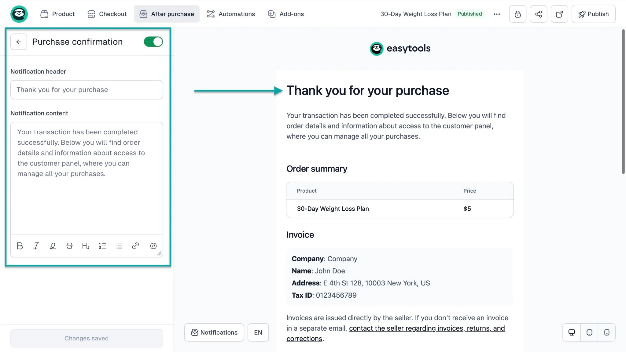 Easytools vs SamCart vs Sellfy vs Gumroad: checkout screenshot — website builder