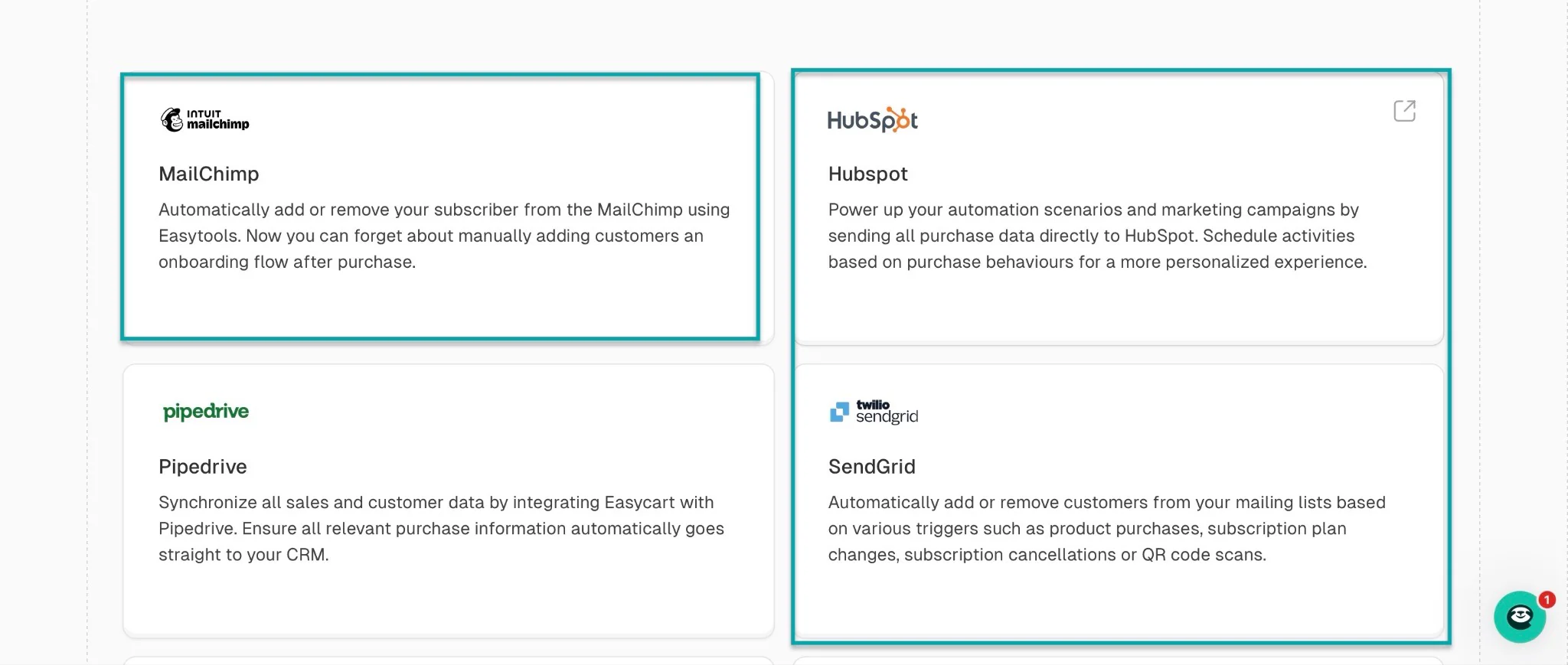 SamCart only integrates with email marketing tools, but so does Easytools.