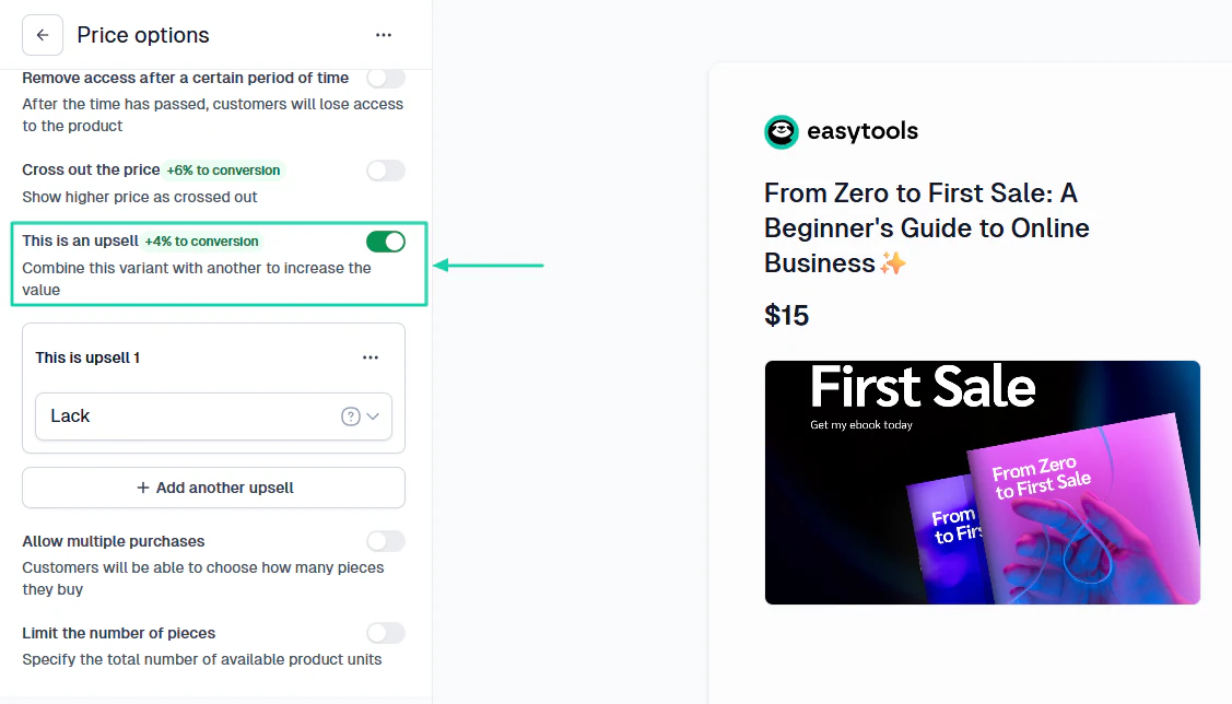 Evaluate sales and marketing features: checkout screenshot