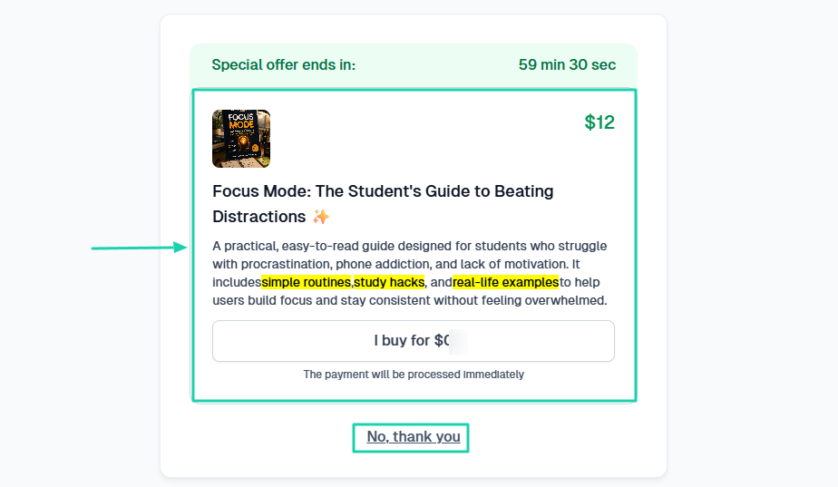 Evaluate sales and marketing features: checkout screenshot view 2
