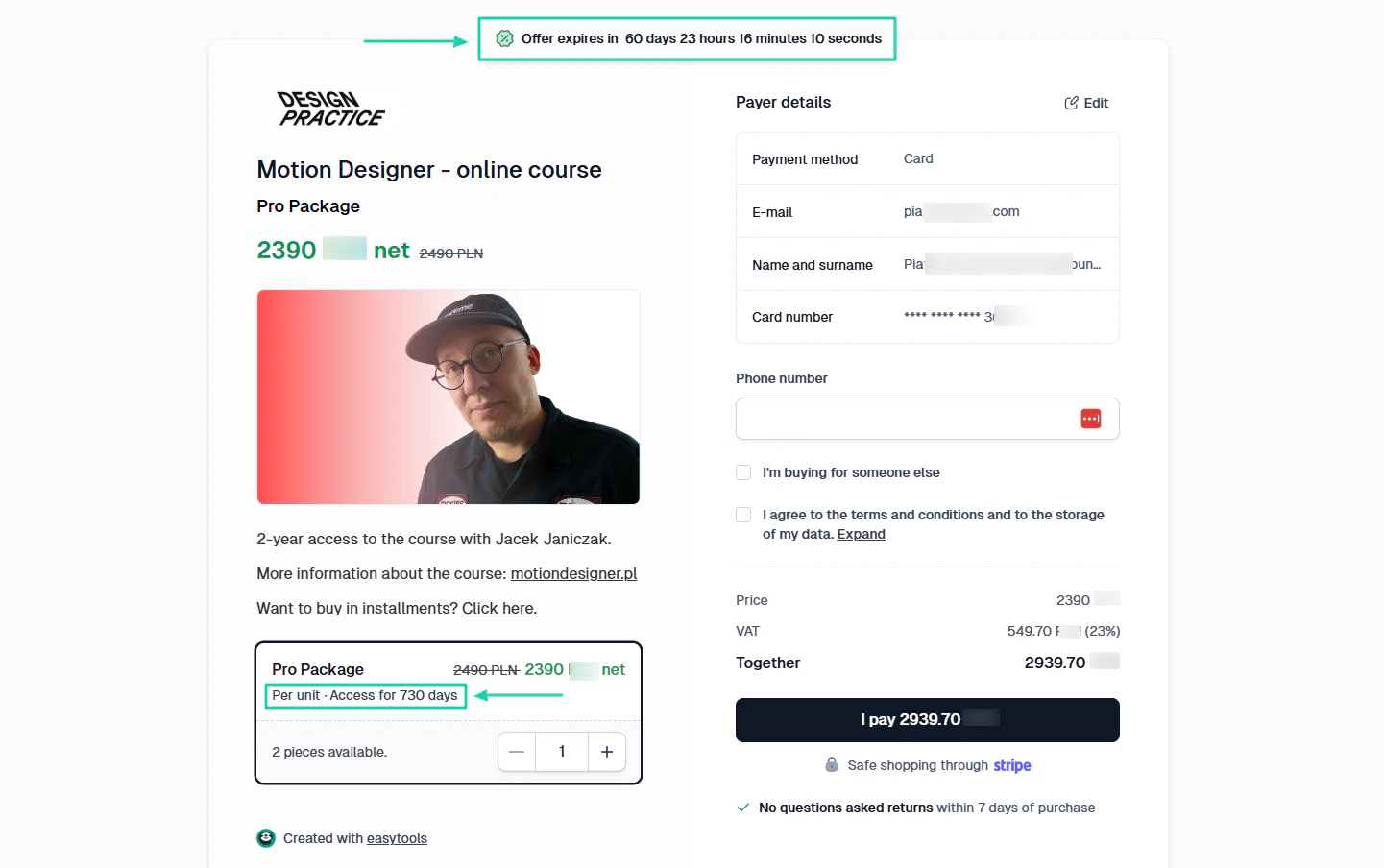 They also display how long the buyer will have access to the course.