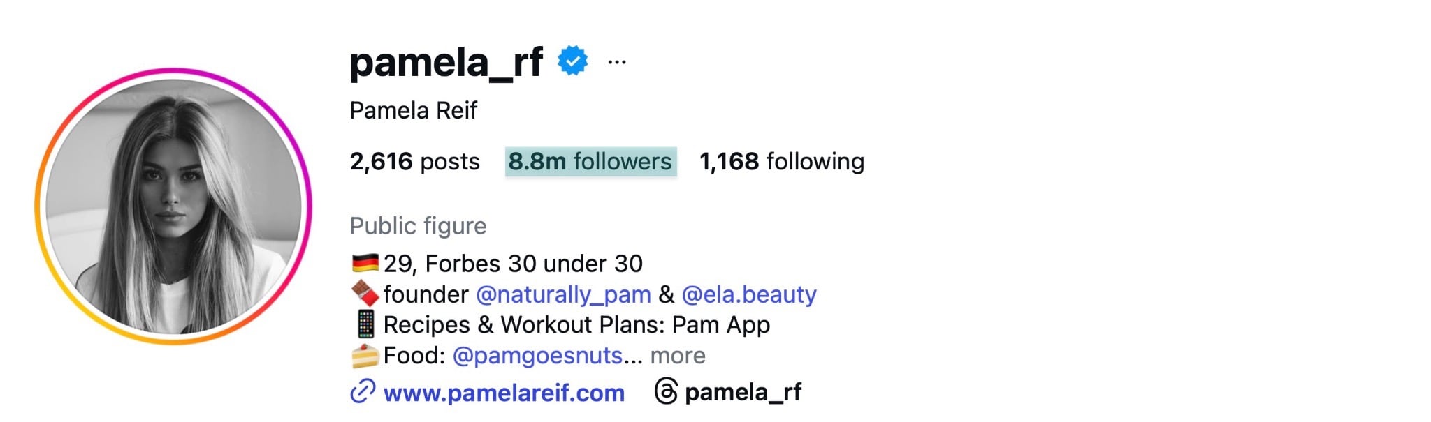 page instagram de pamela reif