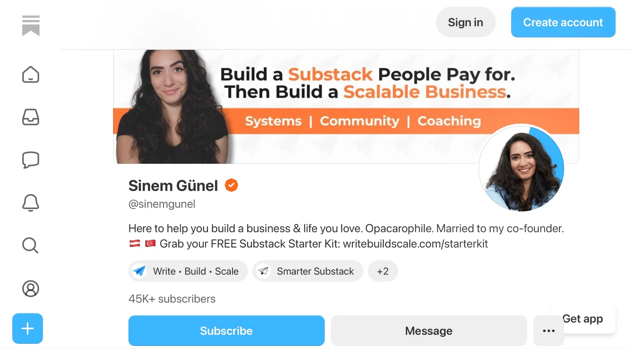 page de profil substack de sinem günel