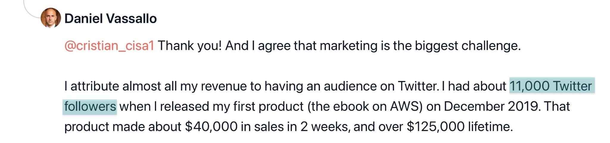 post de daniel vassallo sur product hunt