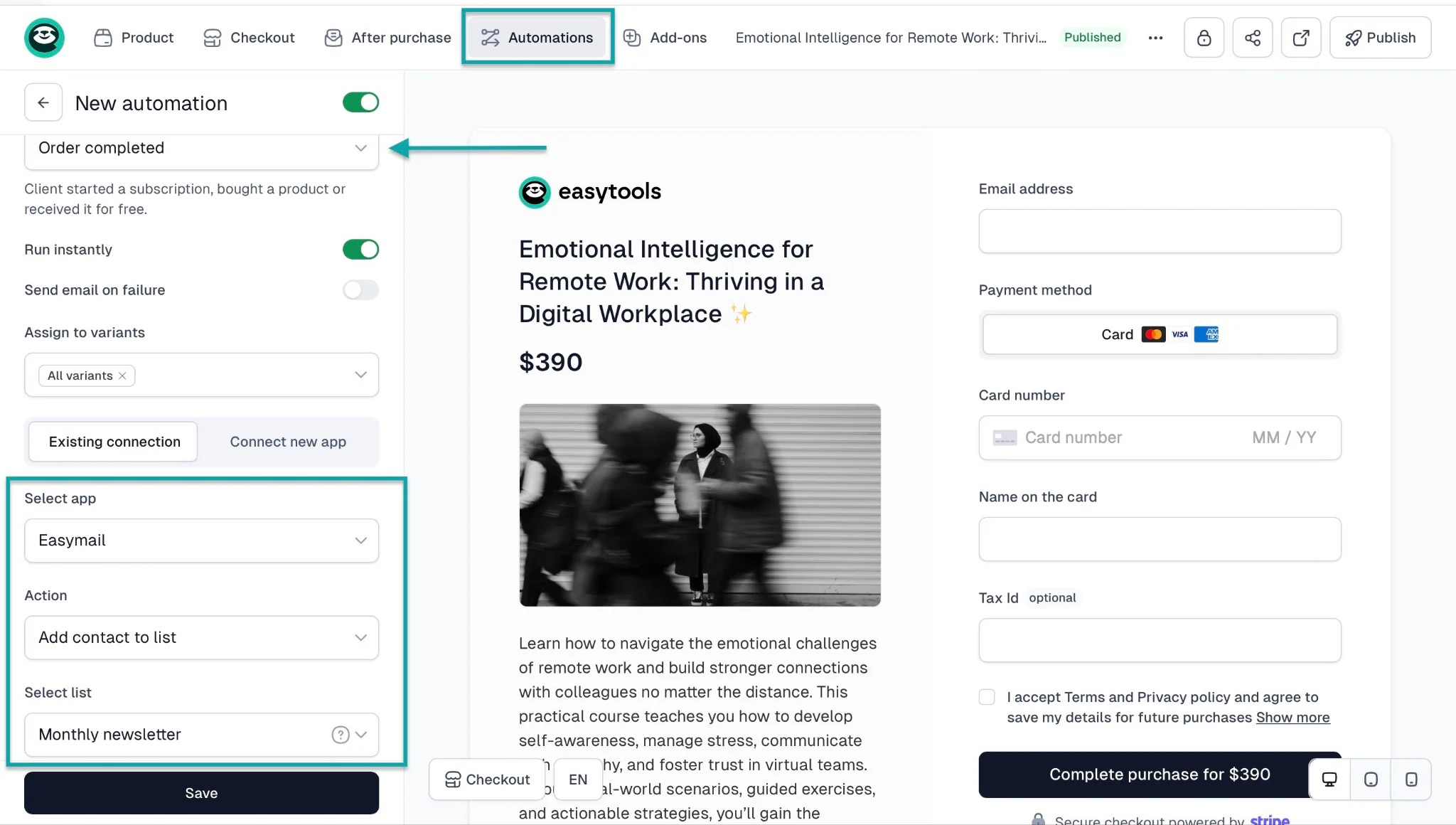 automatisation pour construire une liste email sur easytools
