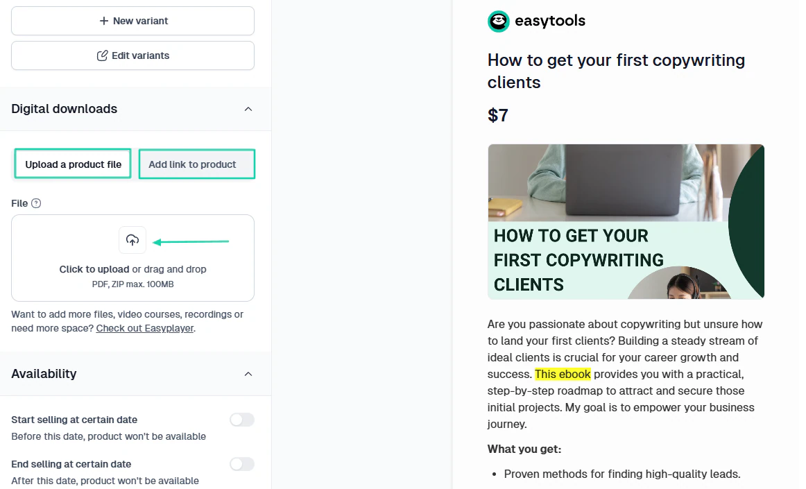téléverser un fichier sur easycart
