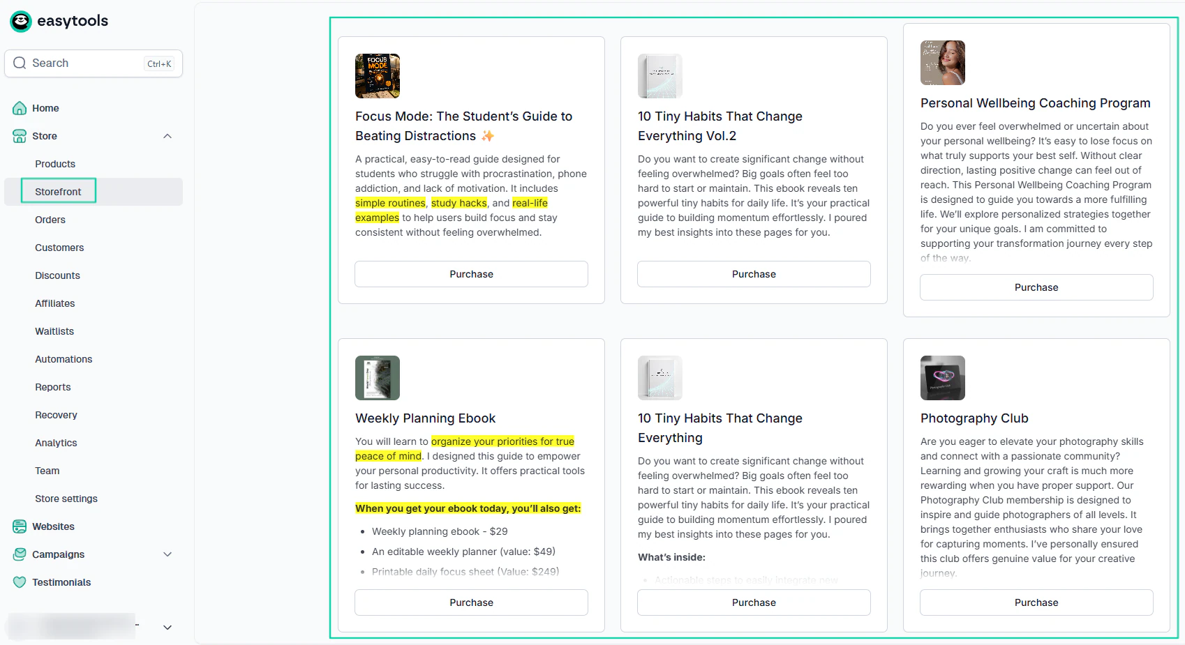 articles de la vitrine sur easytools