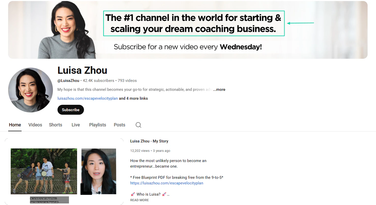 page de profil youtube de luisa zhou