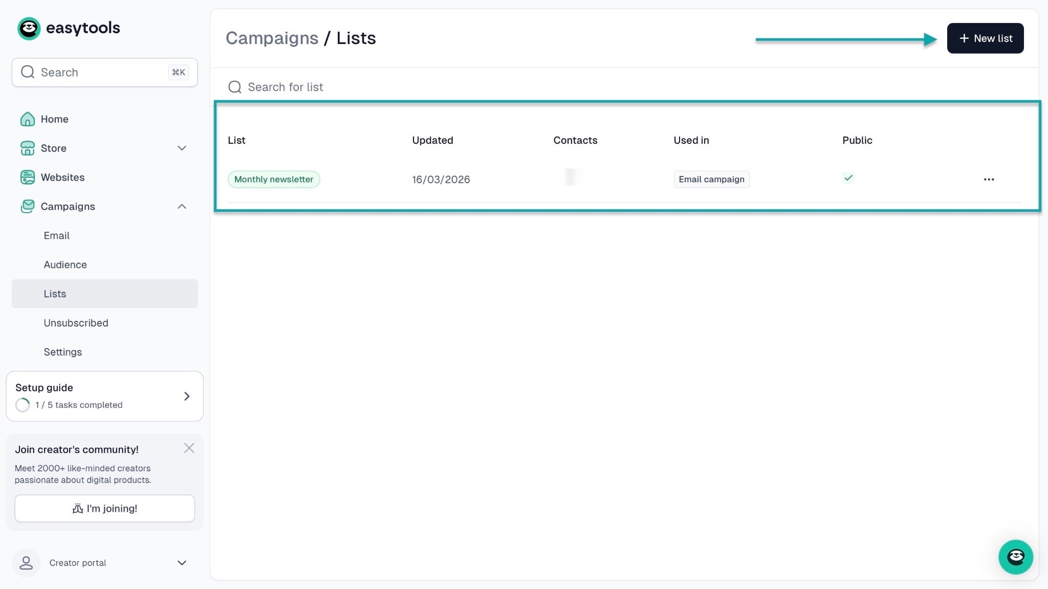 liste email sur easytools
