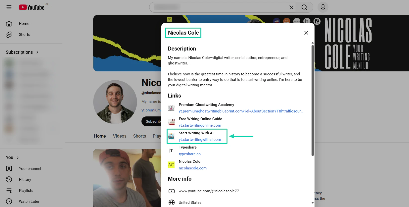 description et liens youtube de nicolas cole