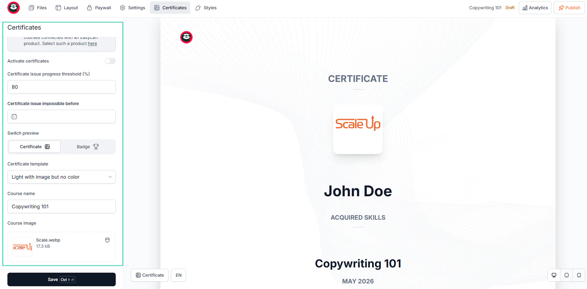 certificat de formation délivré automatiquement