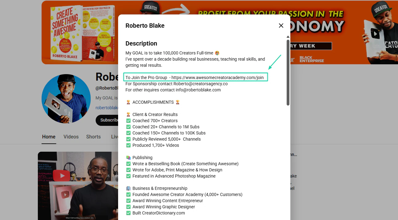 description du profil youtube de roberto blake