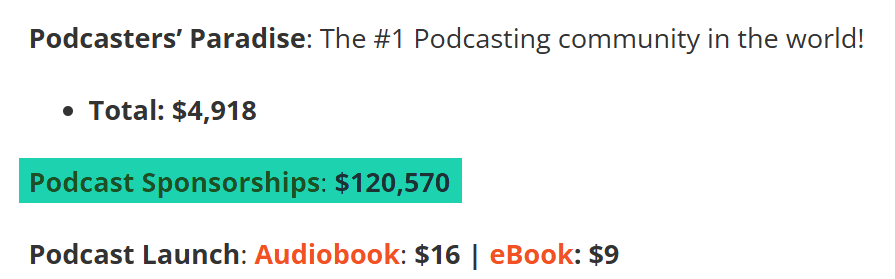 détail des revenus annuels d'un podcast