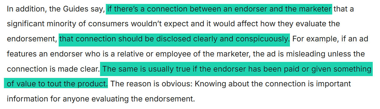 extrait des ftc endorsement guides