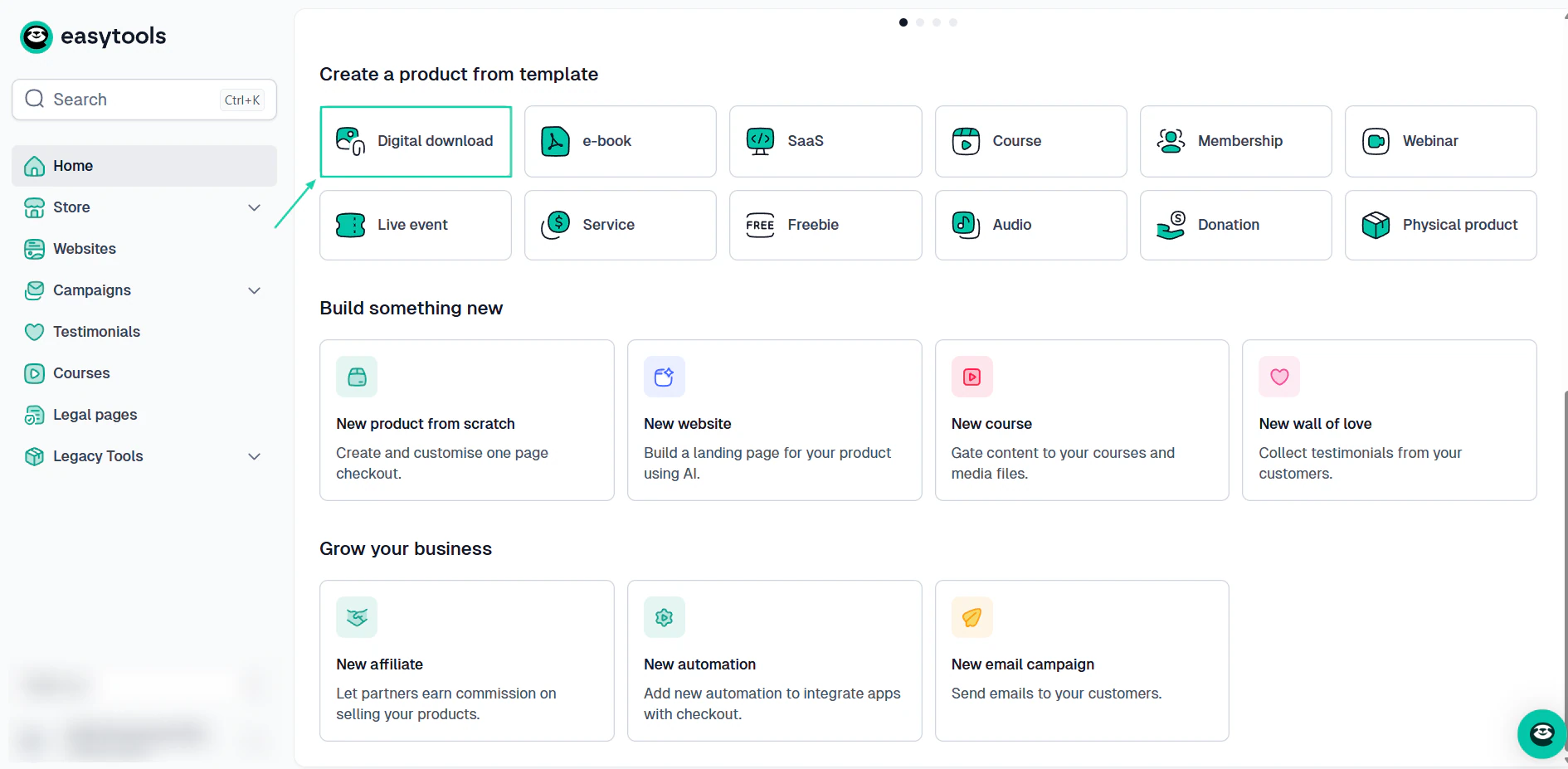 page d'accueil d'easytools