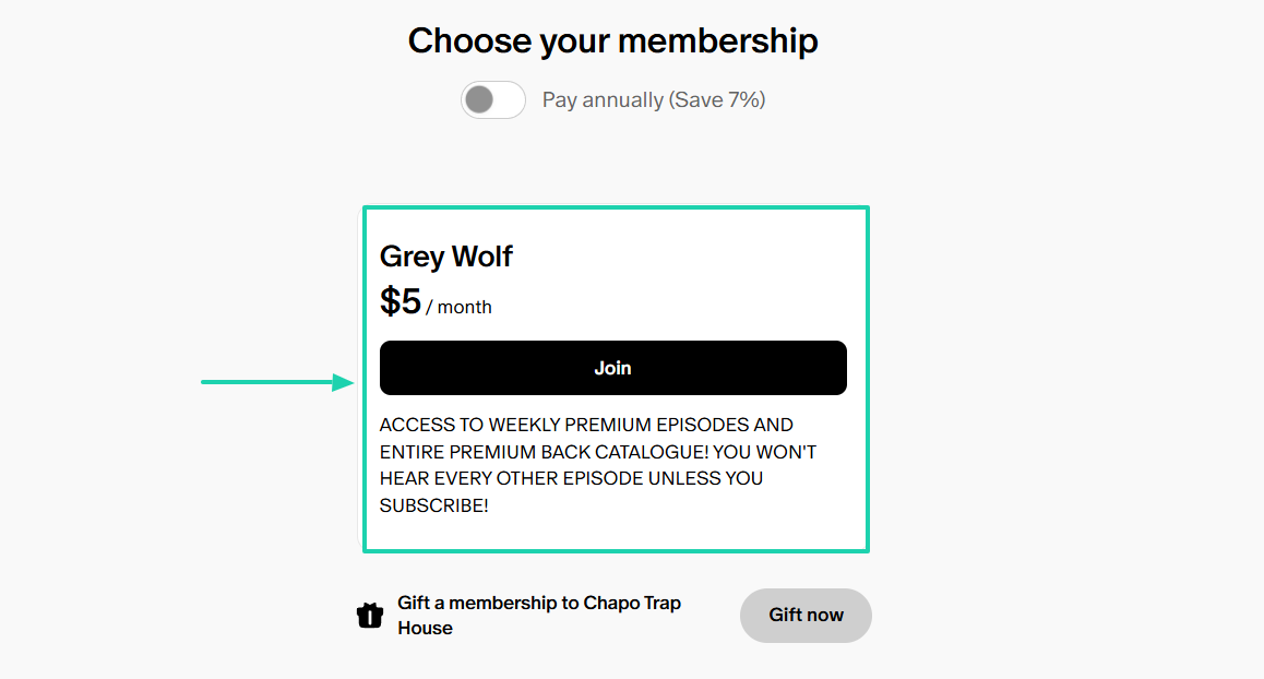 page de paiement du podcast chapo trap house
