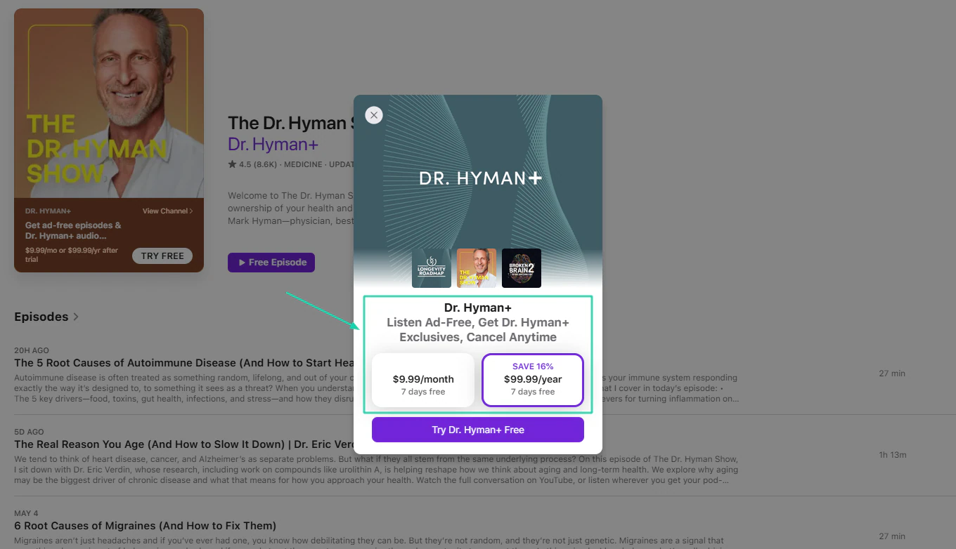 fenêtre de paiement du dr hyman show