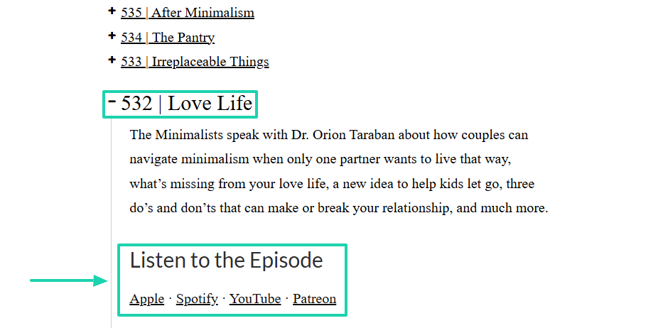 épisode love life du podcast the minimalists