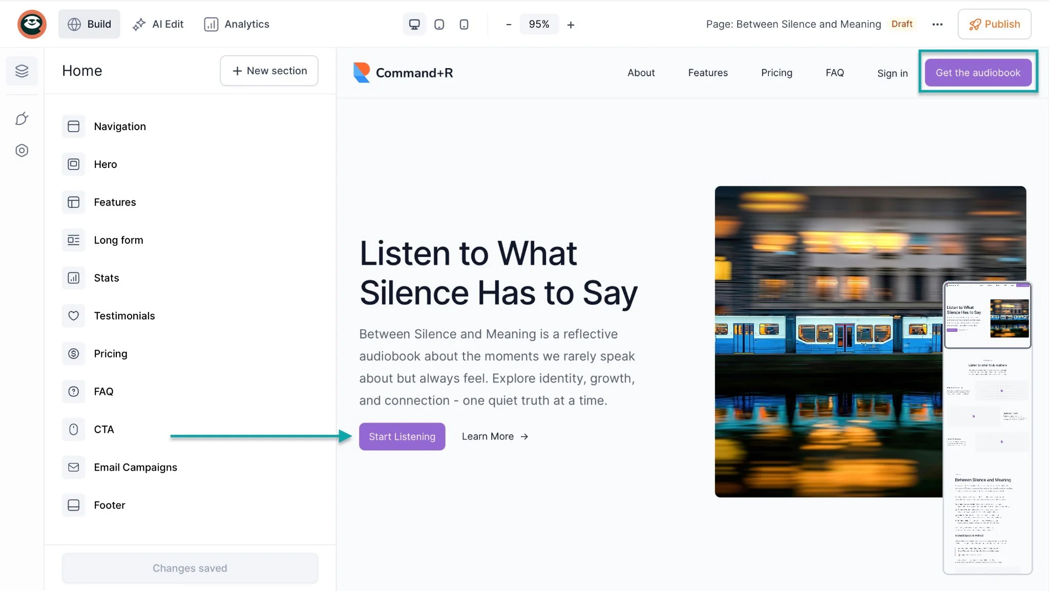 landing page pour un livre audio en vente