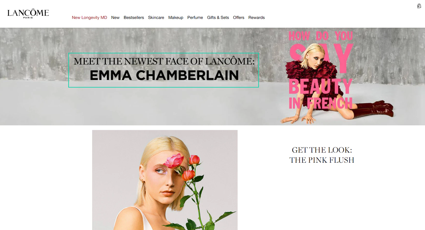 emma chamberlain sur le site de lancôme