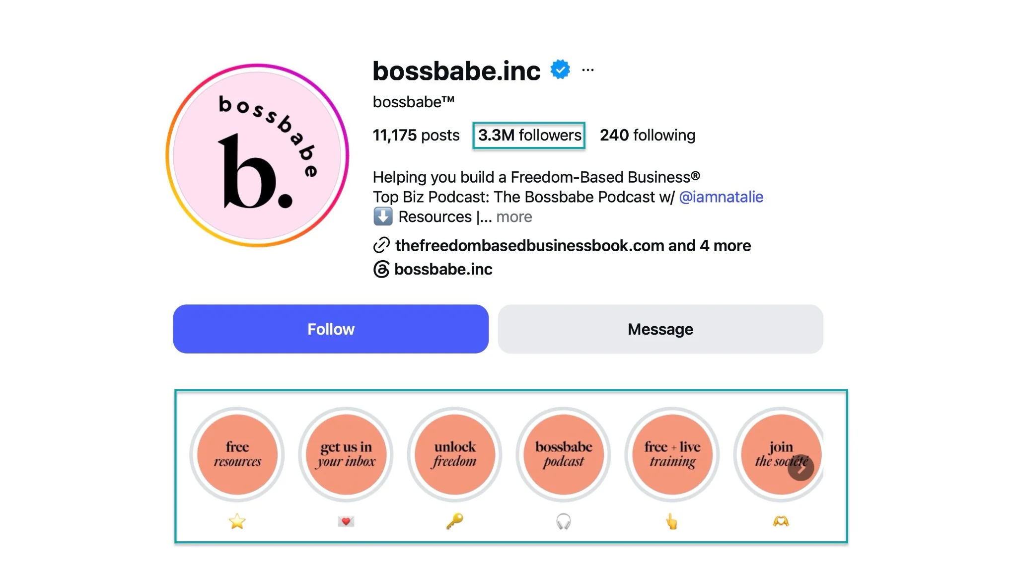 page de profil instagram de bossbabe
