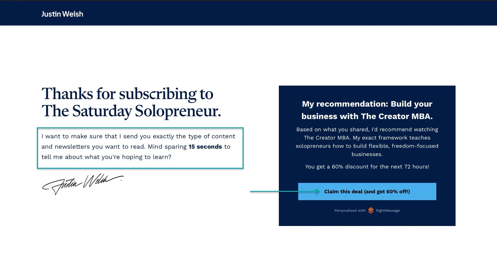 questionnaire de justin welsh pour promouvoir une formation en ligne