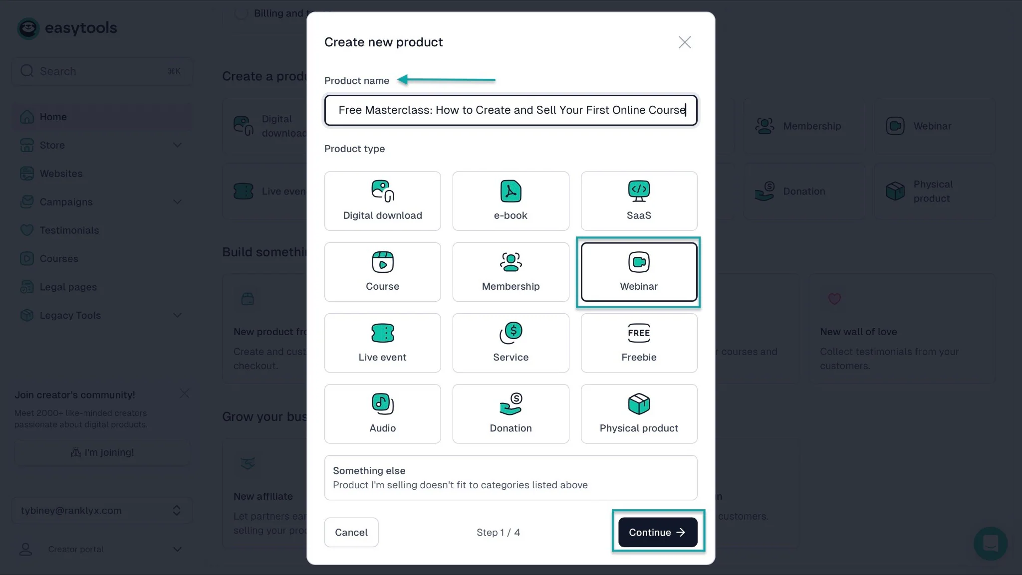 nom et type de produit sur easytools