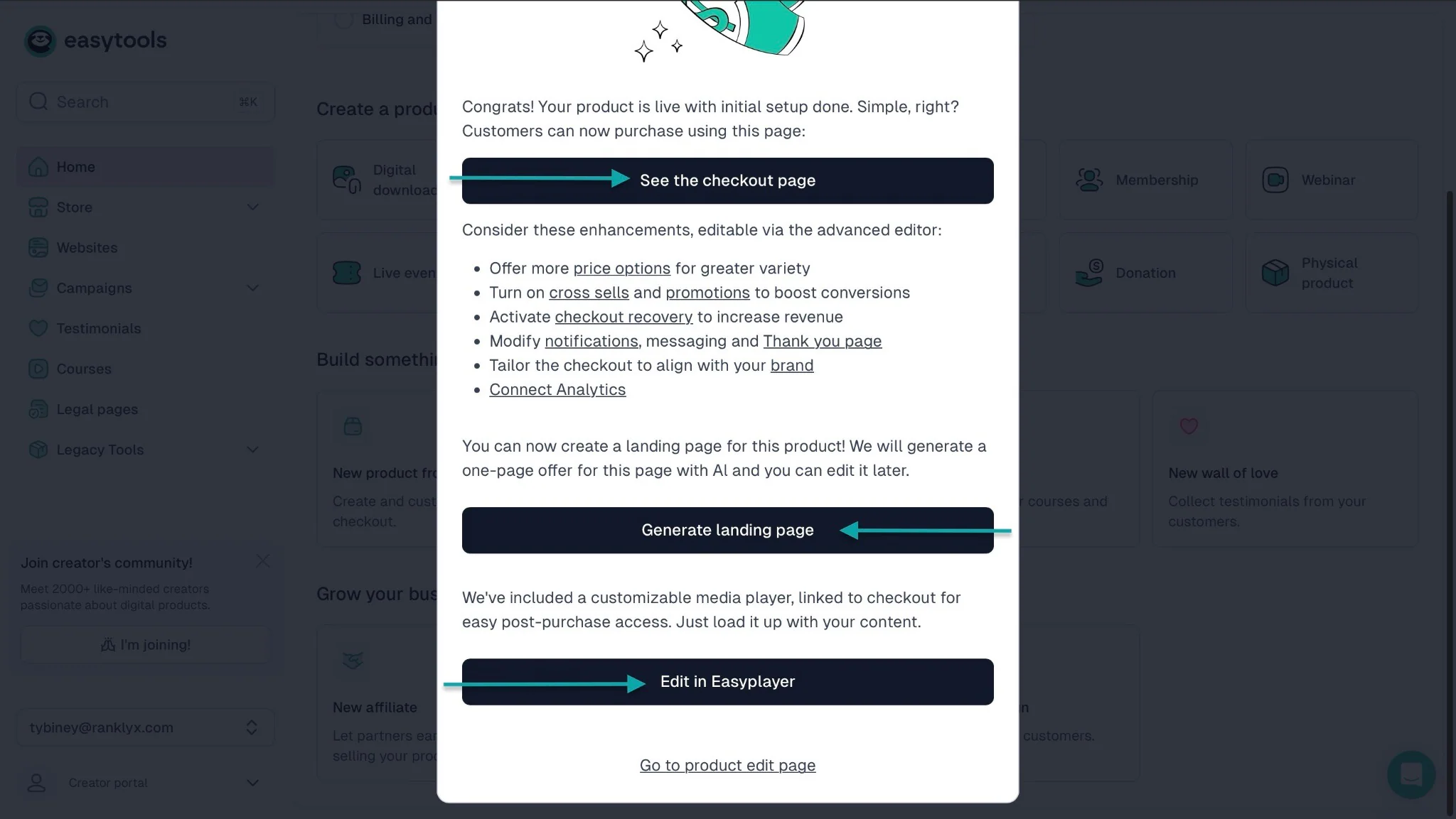 Tunnels de webinaire: créateur de formation affichant "Edit in Easyplayer"