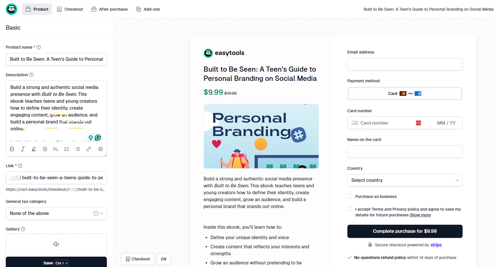 Easytools lets you create fully customizable checkouts for the products you sell.