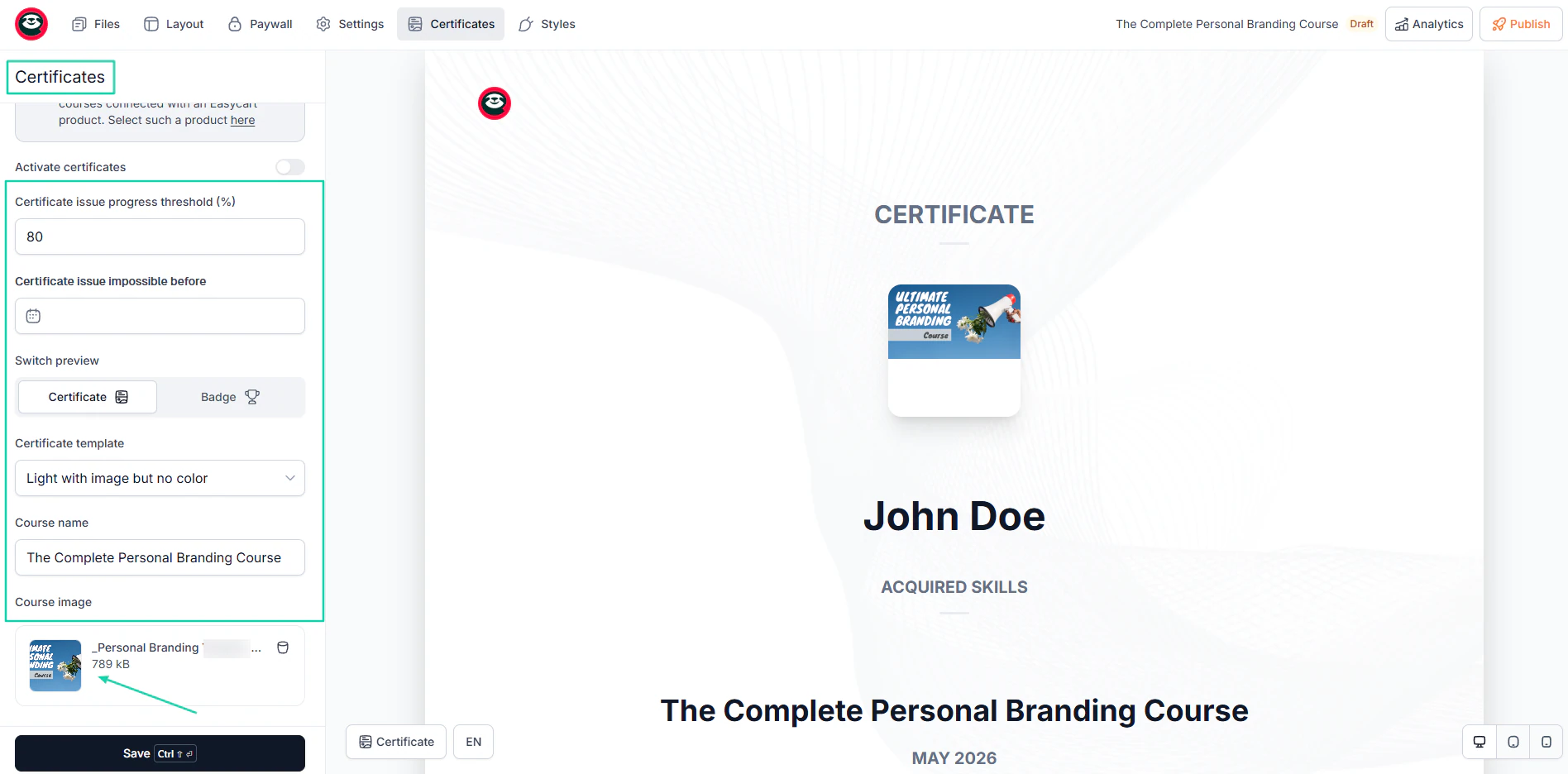 Easytools: courses screenshot — analytics dashboard