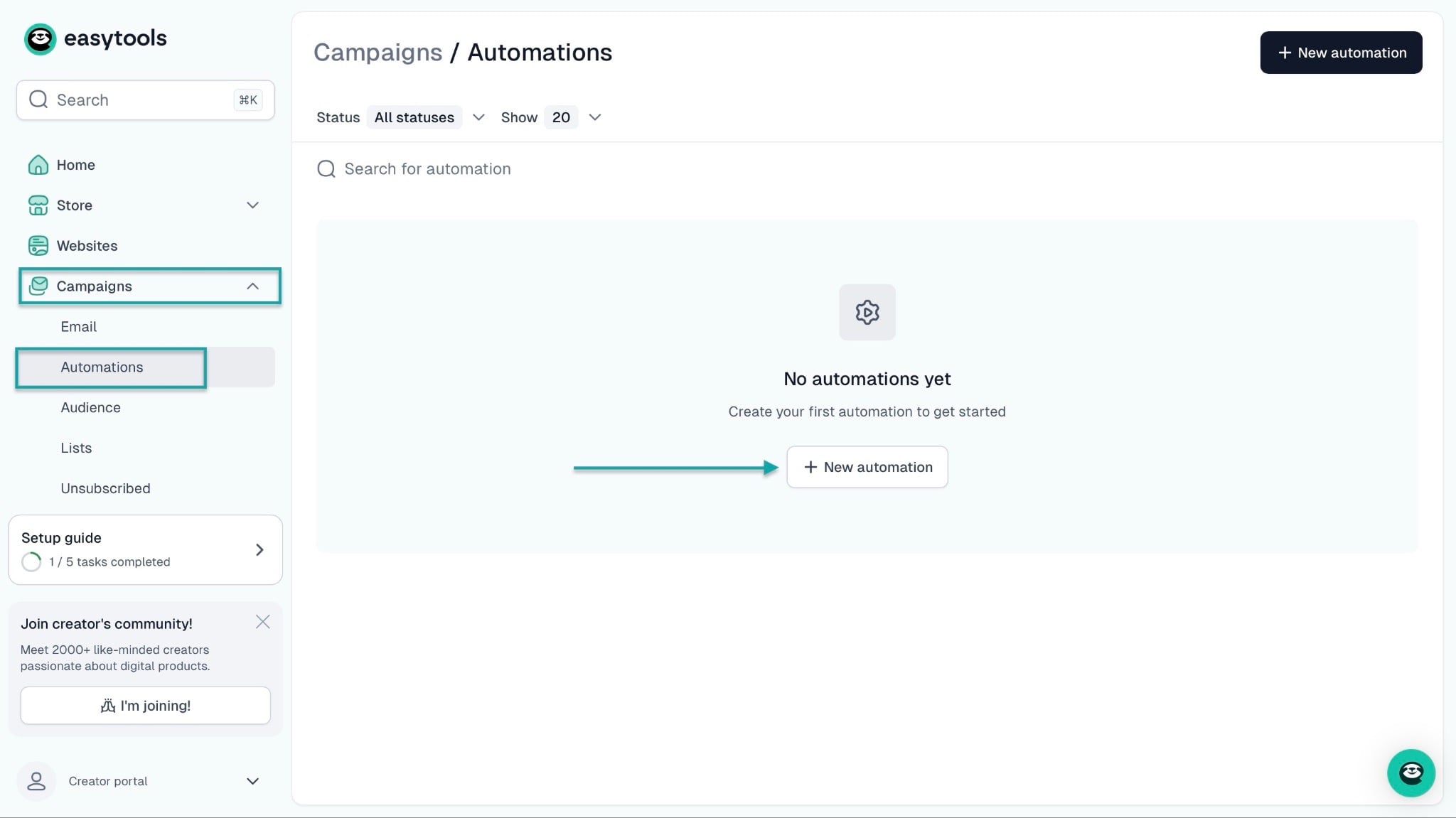 Easytools: courses showing “Campaigns” — automation