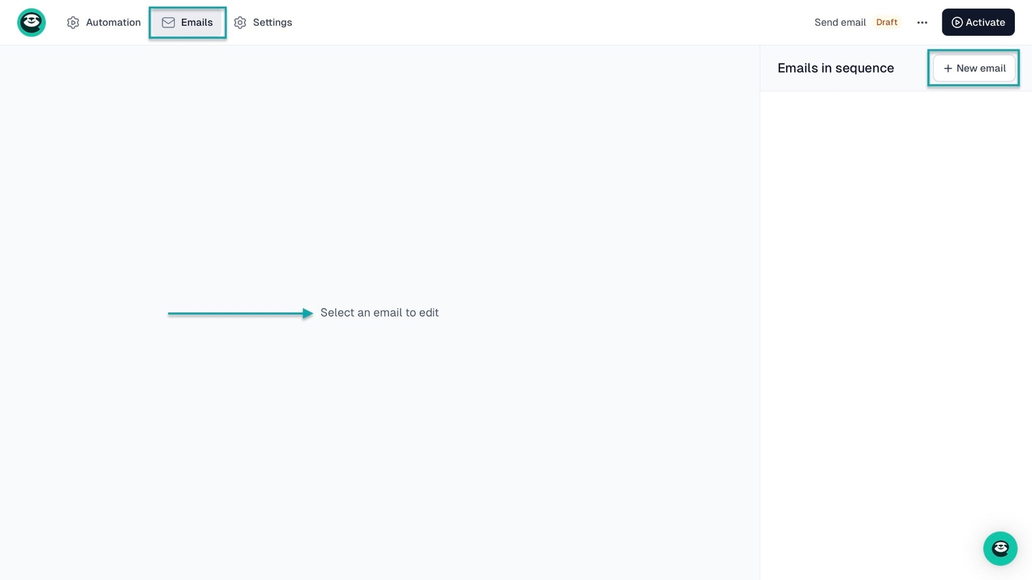 Easytools: courses showing “Emails” showing “+ New email”