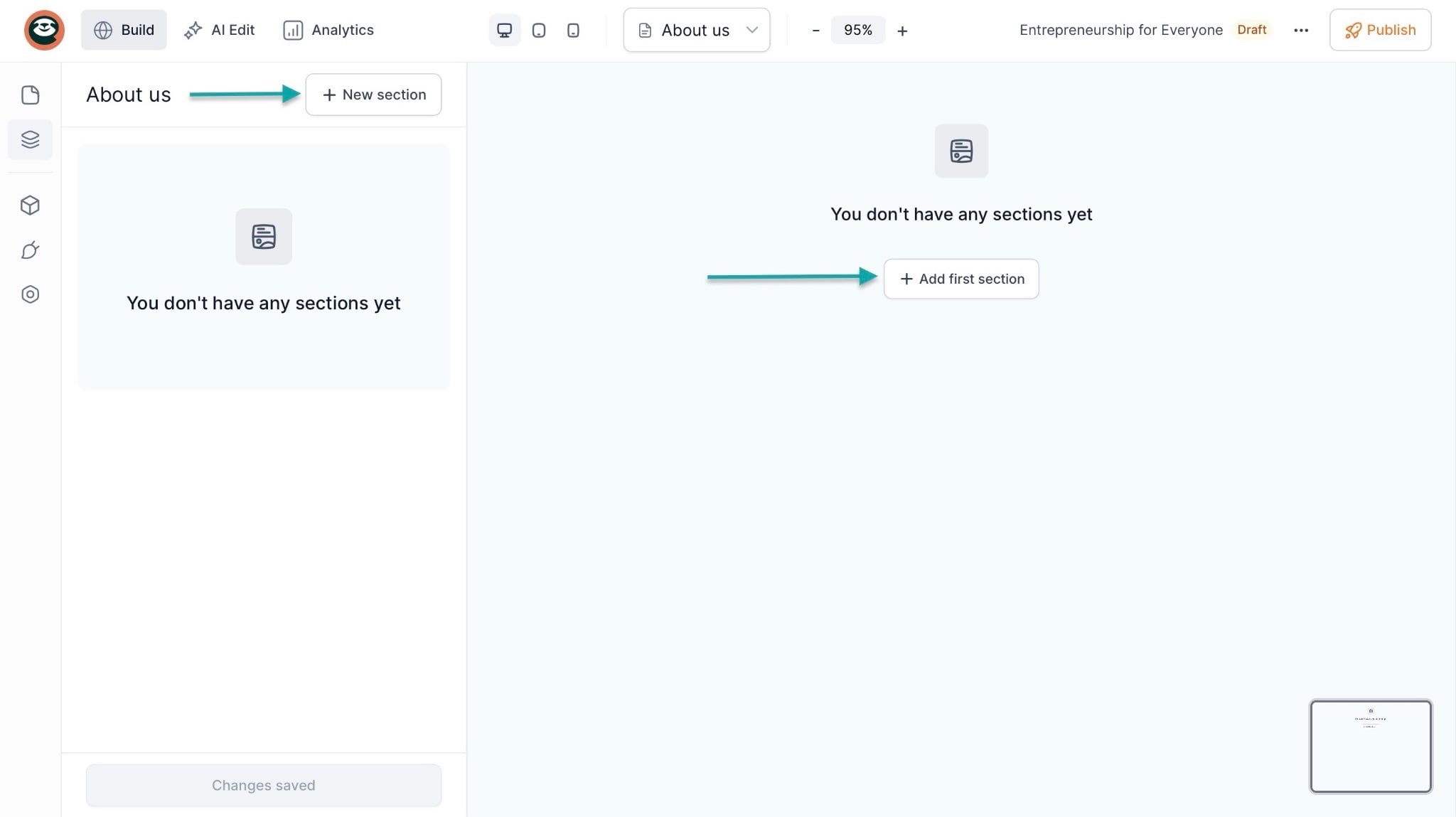 Easytools: websites showing “+ New section” — testimonials