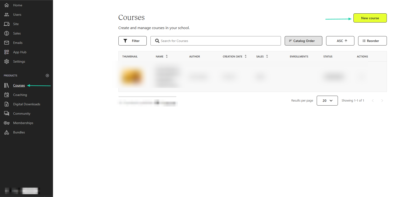 Teachable: coaching showing “Products” — course builder showing “Courses”