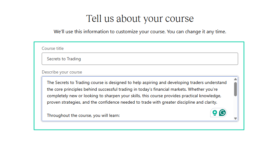 Teachable: coaching screenshot — course builder