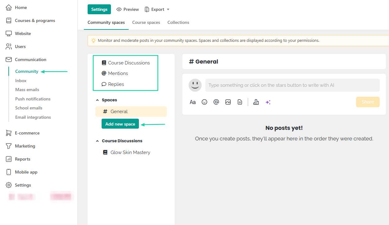 LearnWorlds has a built-in community feature where you can create course discussions, see mentions and replies, and…