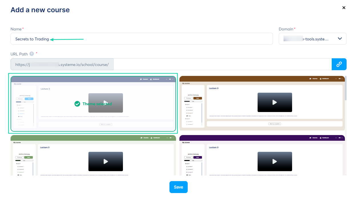 Systeme.io: courses showing “Curriculum” — website builder