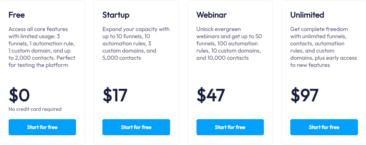 Systeme.io pricing plans overview