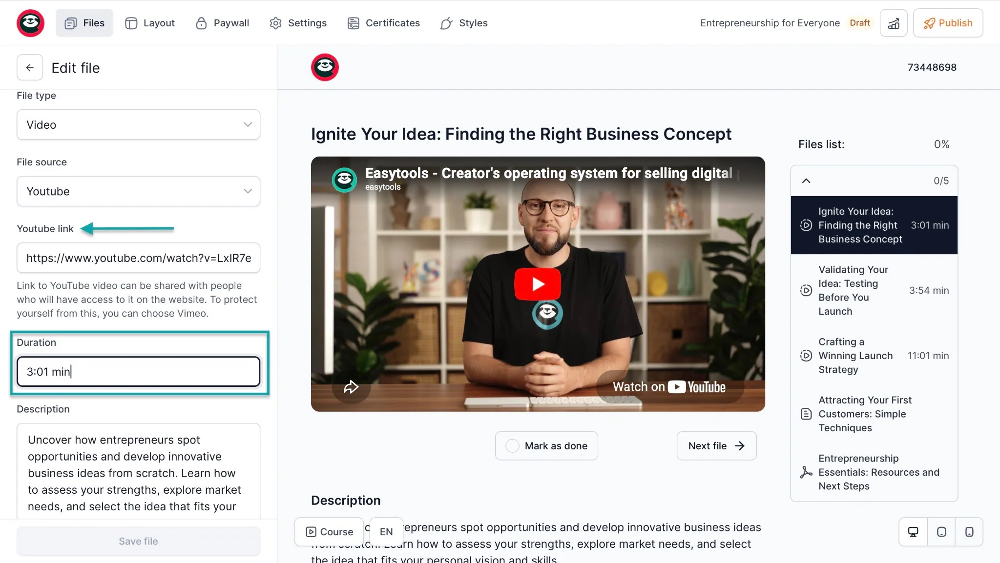Easytools vs. Thinkific vs. Udemy vs. Teachable: courses screenshot