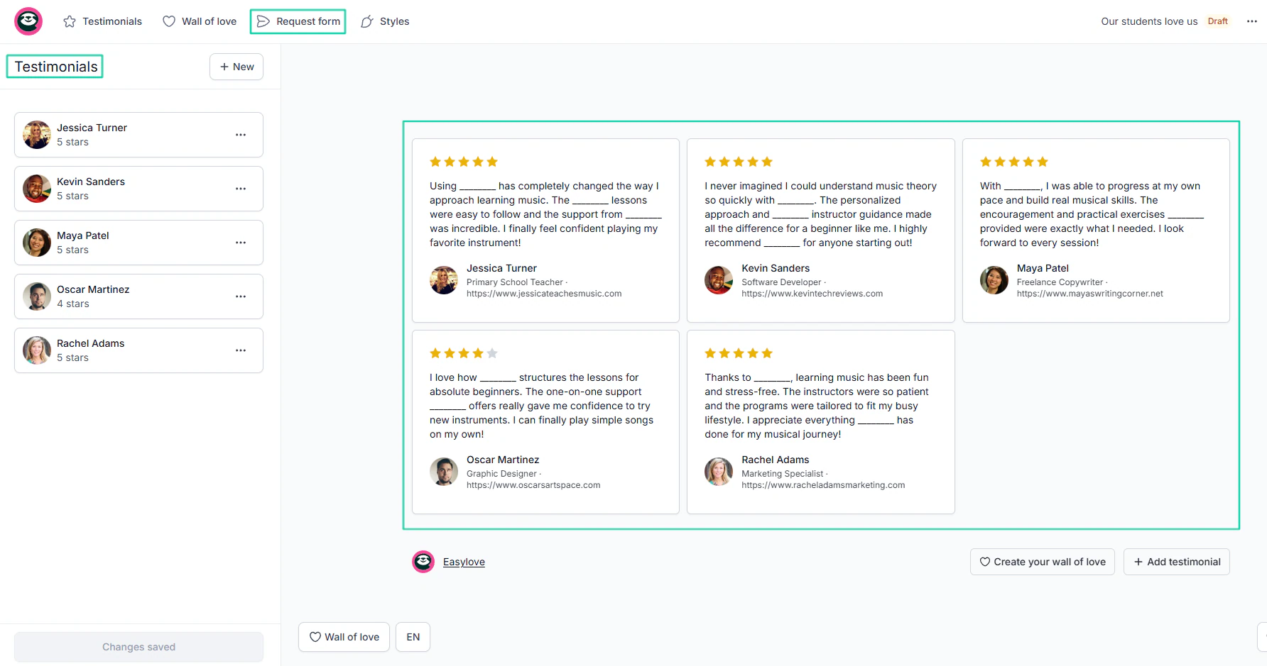 Easytools lets you easily collect and display testimonials.