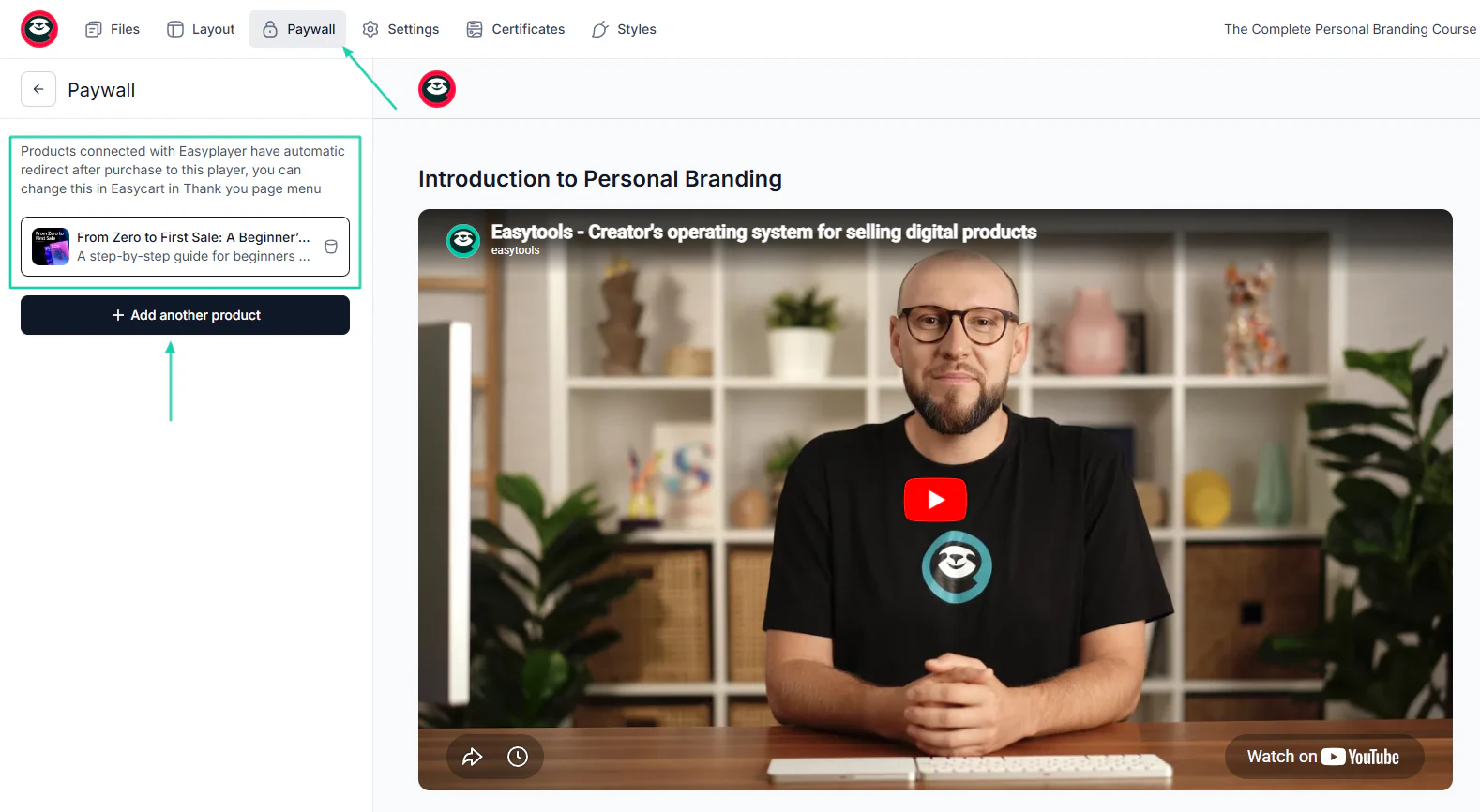 The advantage is that anyone who buys the linked product will automatically access the course from their own…