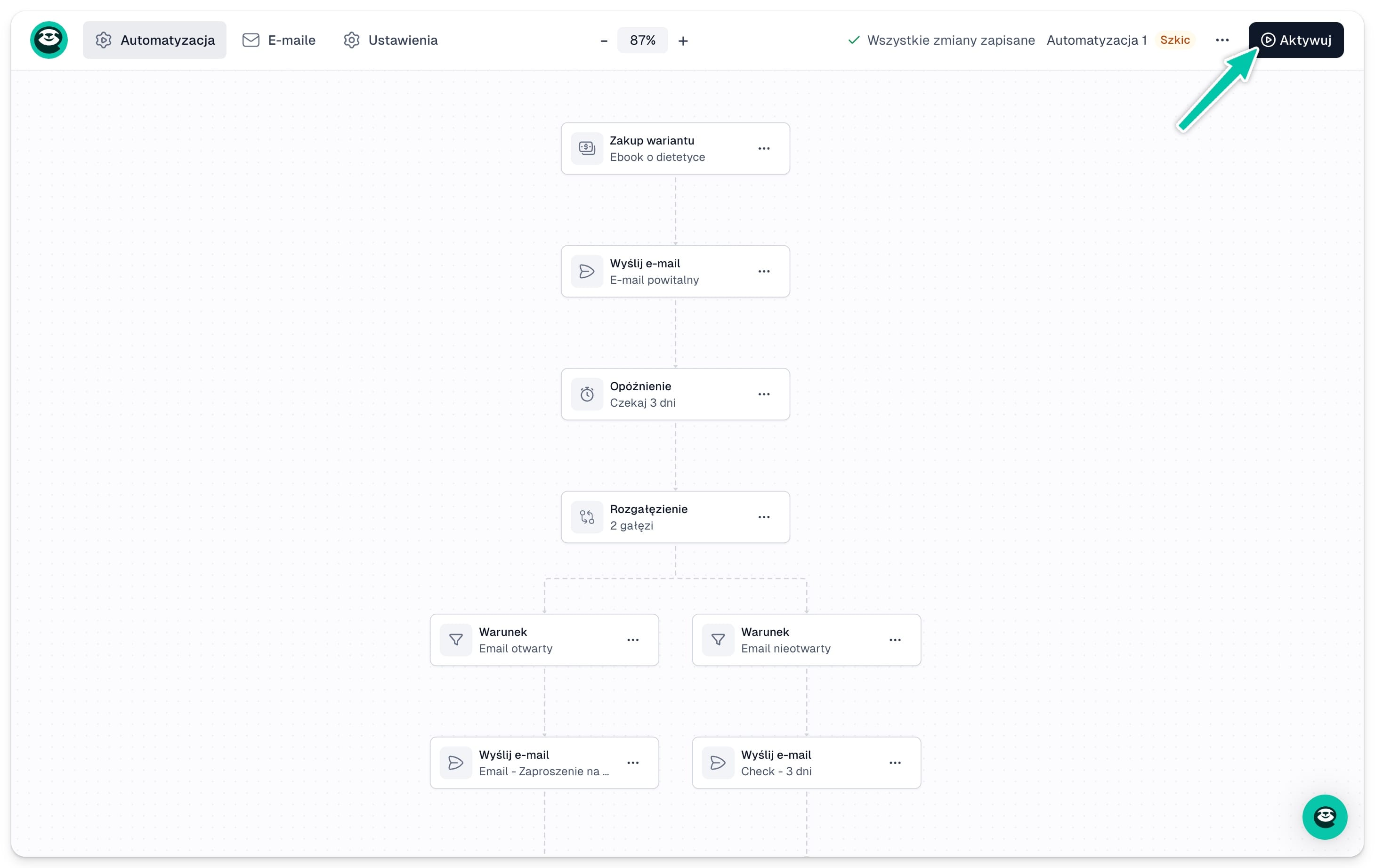 Aktywacja gotowej automatyzacji w Easymail