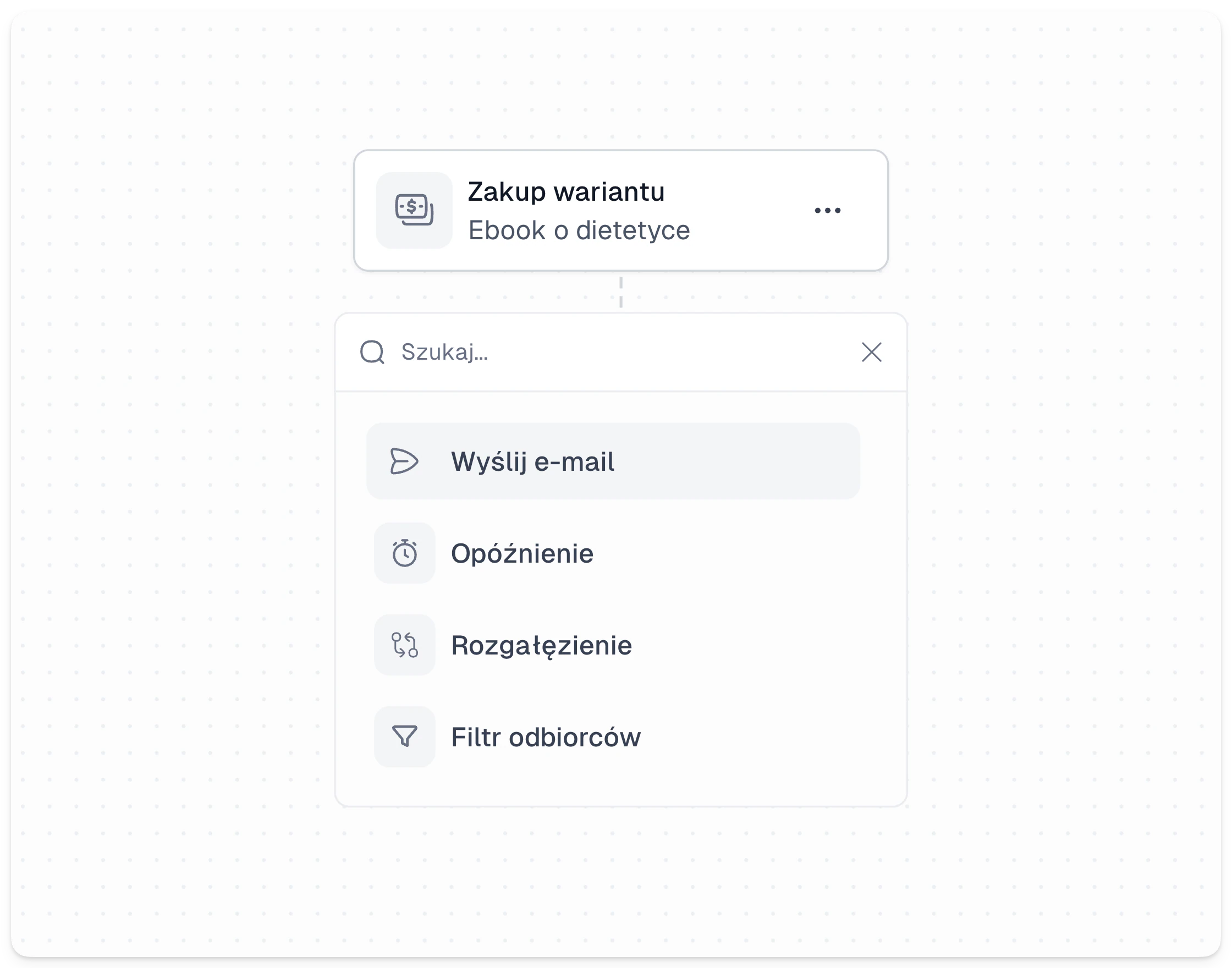 Lista dostępnych kroków sekwencji