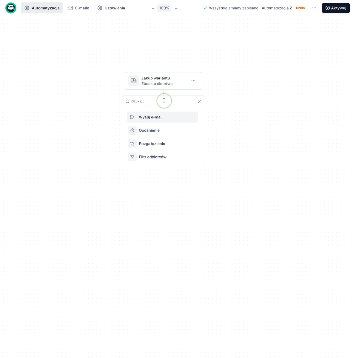 Dodawanie kroku Wyślij email do sekwencji w Easymail