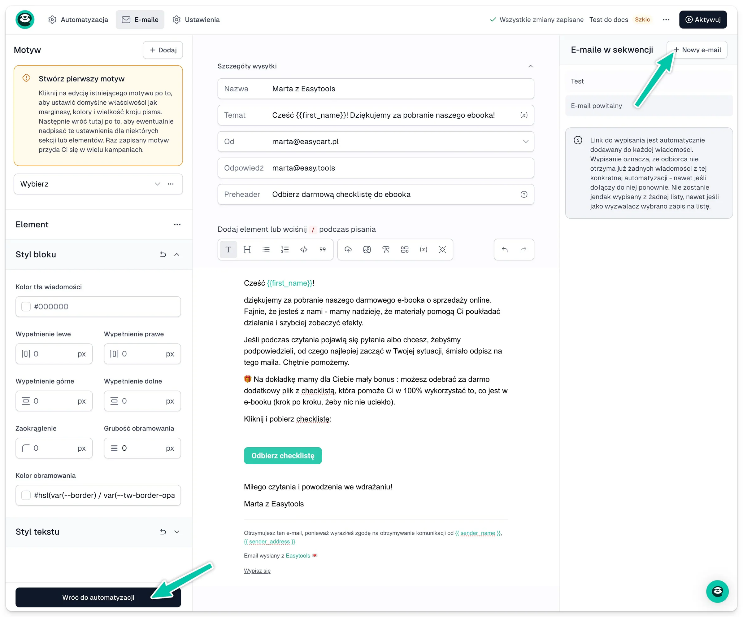 Gotowy automatyczny email w sekwencji