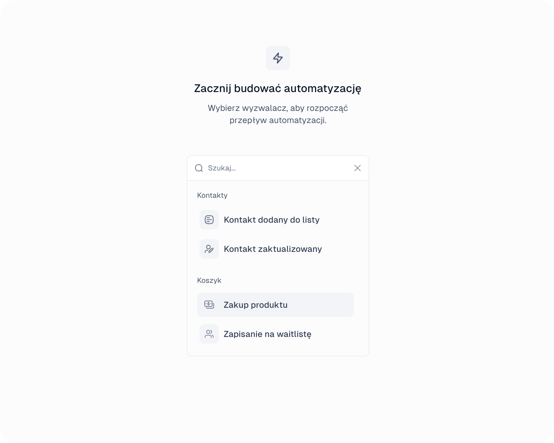 Lista wyzwalaczy automatyzacji w Easymail