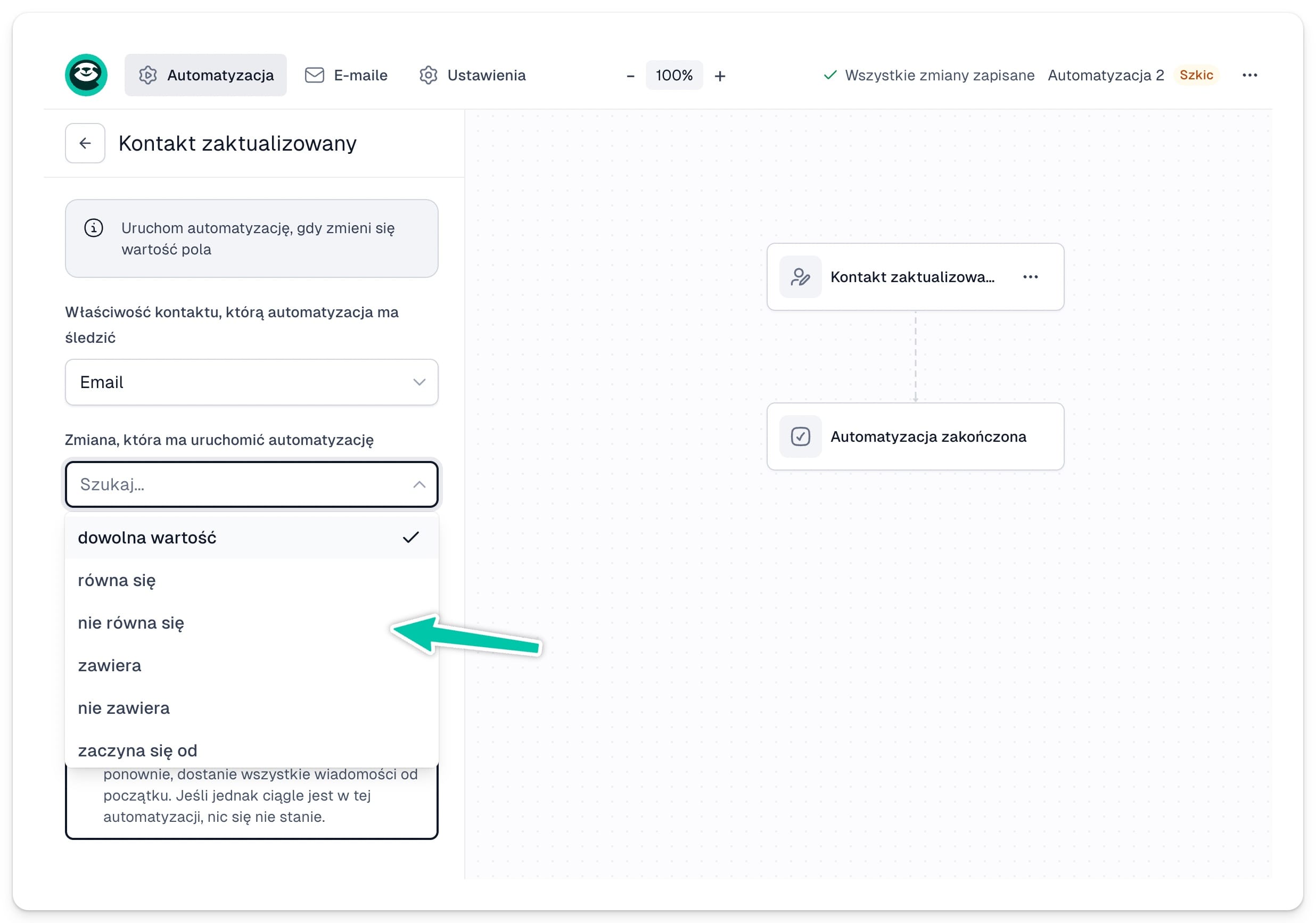 Ustawianie wartości pól uruchamiających automatyzację